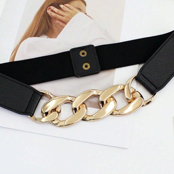 Gold Chain Vegan Leather Decor Belt - Picture 4 of 6